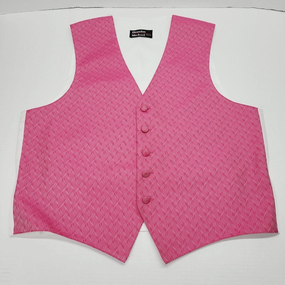 Mens Hot Pink Wavy Pattern Tuxedo Vest Formal Wedding Prom Brandon Michael Sz M